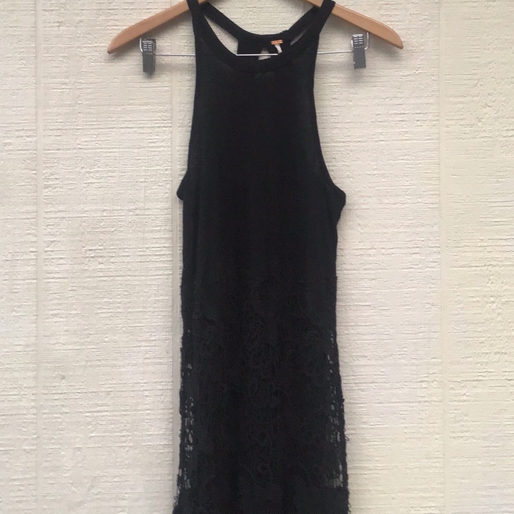 Free People Nora Lace overlay crochet knit black midi racerback sleeveless Dress - Picture 15 of 16